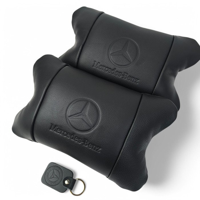 Набір шкіряних подушок Mercedes-Benz + брелок у подарунок, подушка на підголовник