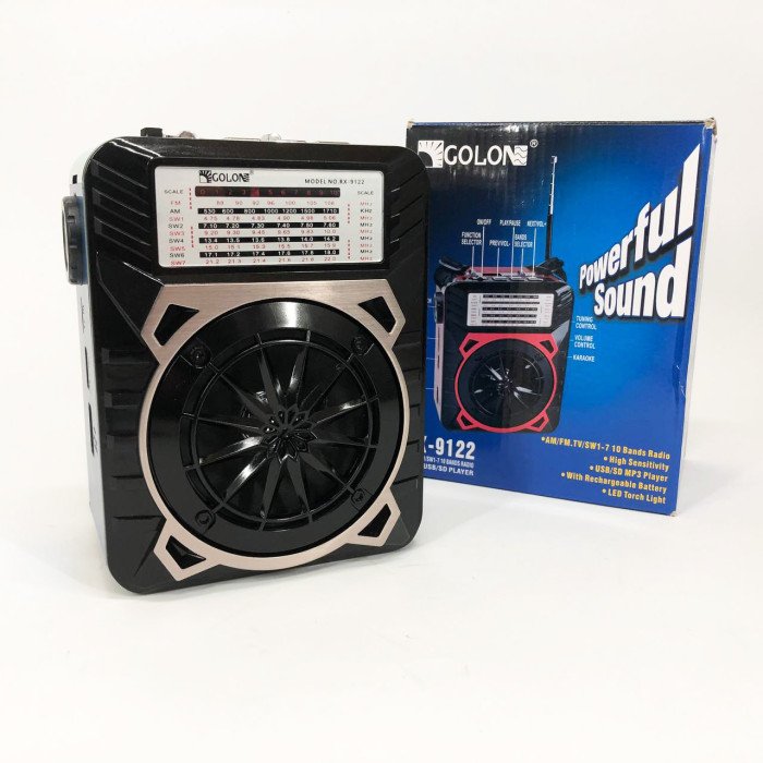 Радіоприймач GOLON RX-9122 портативна колонка всехвильове переносне радіо FM ліхтар LED. Колір: синій