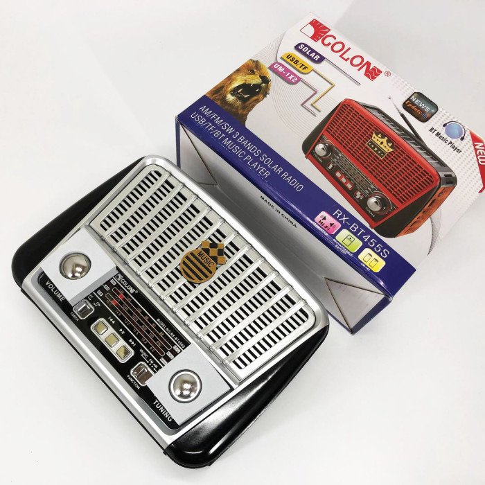 Радіоприймач акумуляторний Golon RX-456 із сонячною панеллю, Радіо приймач. Колір: чорний
