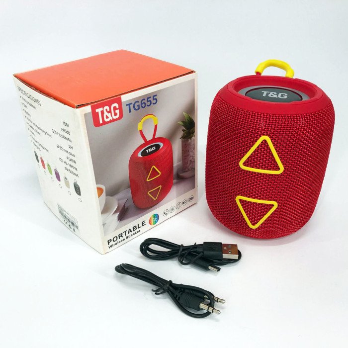 Портативна колонка TG655 5W з RGB підсвічуванням та ремінцем, бездротова колонка потужна. Колір: червоний