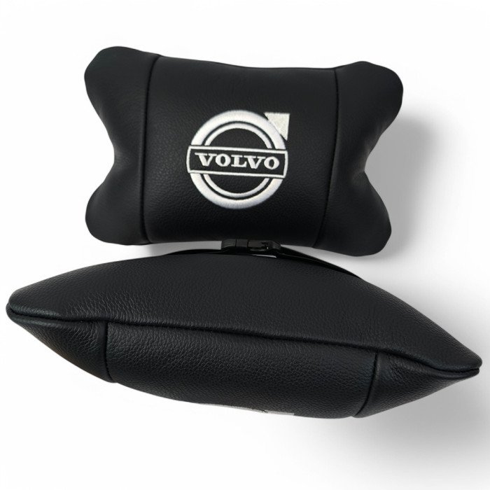 Набір шкіряних подушок Volvo + брелок у подарунок, Автоподушки Volvo з вишивкою