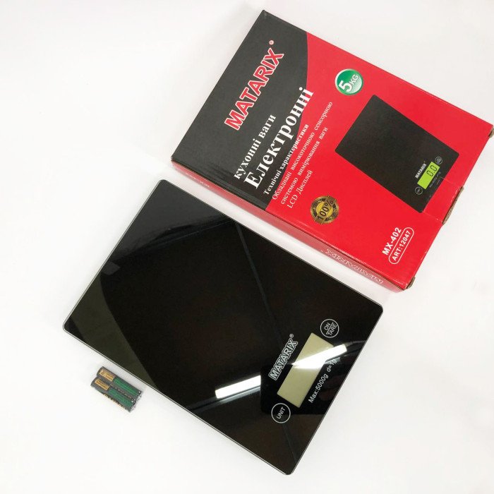 Ваги кухонні MATARIX MX-402 5 кг з дисплеєм, Компактні кухонні ваги для їжі. Колір: чорний