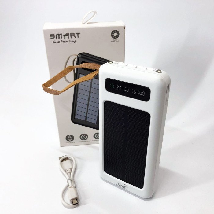 Power Bank Solar Smart 1015 зарядний пристрій на сонячній батареї 20000mAh з індикатором заряду Білий