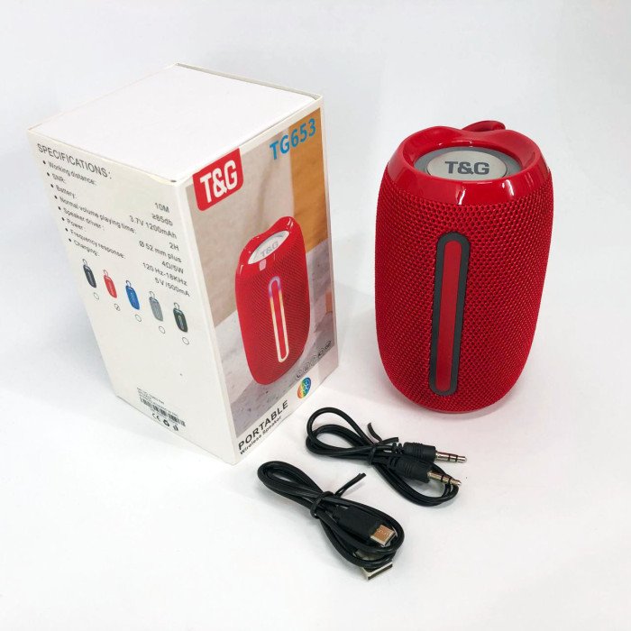 Портативна Bluetooth-колонка TG653 USB з ремінцем, потужна переносна акустична колонка. Колір: червоний