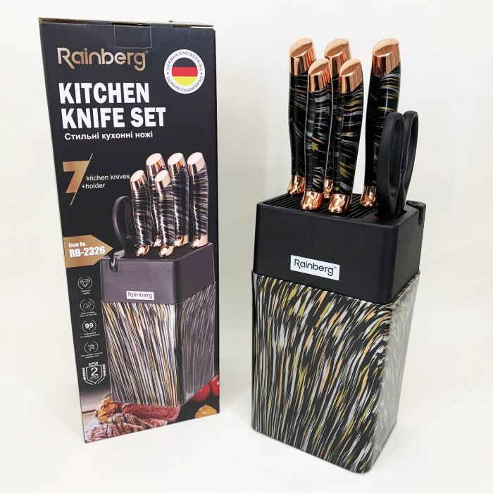 Набір ножів із нержавіючої сталі з основою Rainberg RB-2326 Black