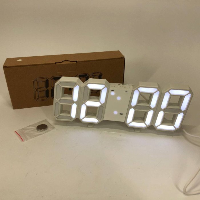 Годинник настільний LY-1089 з білим підсвічуванням LED білий, Годинник електронний світиться, Електронний годинник VST