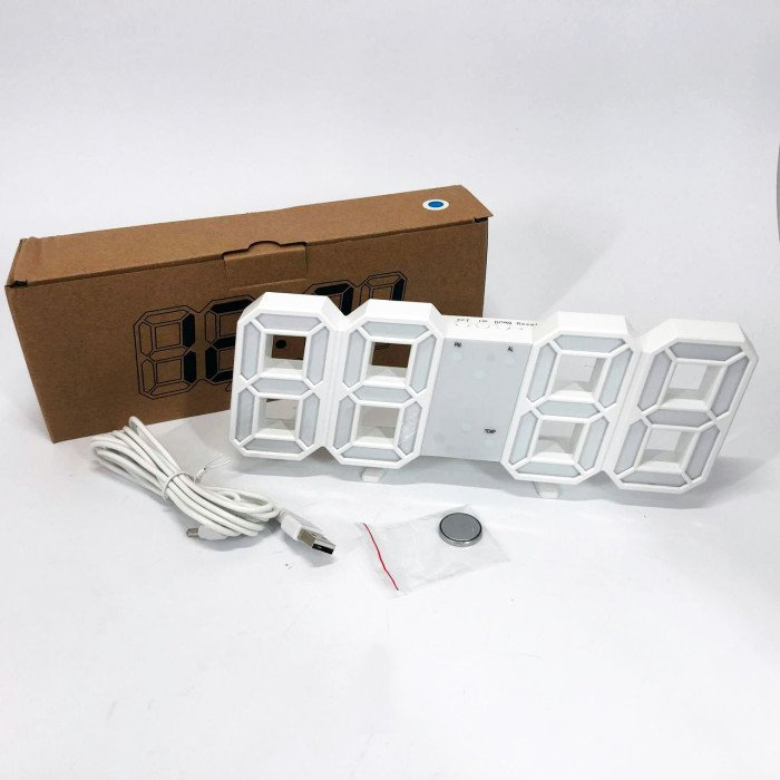 Годинник настільний LY-1089 з білим підсвічуванням LED білий, Годинник електронний світиться, Електронний годинник VST