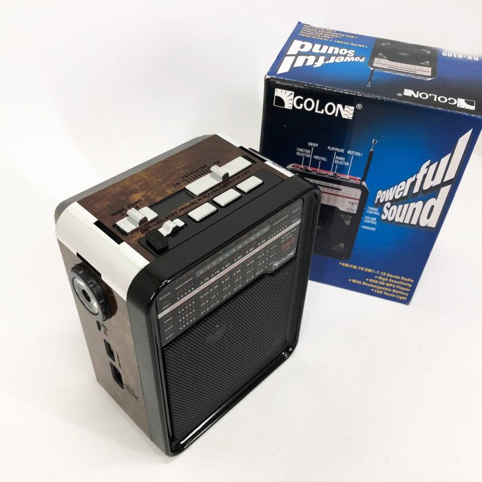 Радіоприймач GOLON RX-9100 USB+SD Радіо з ліхтарем, Ретро радіо, FM передавач. Колір: коричневий