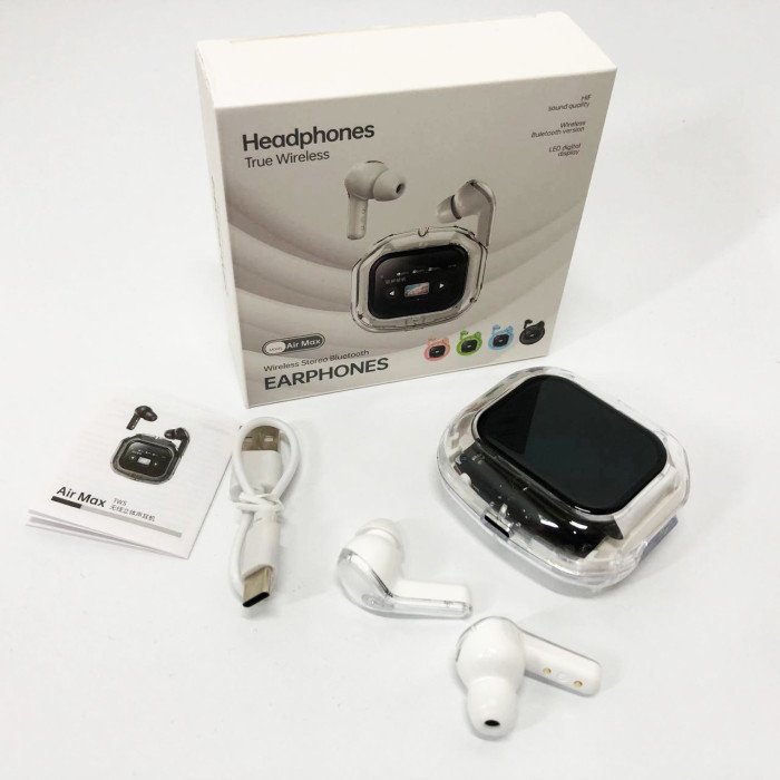 Бездротові вакуумні навушники TWS з дисплеєм LED, вологозахист IPx4 Bluetooth 5.4 з кейсом. Колір: білий