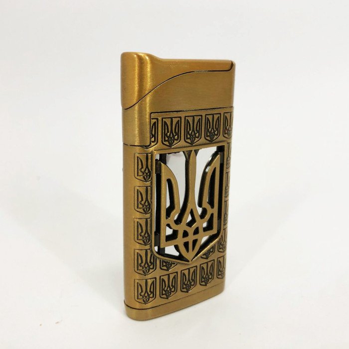 Турбо запальничка Герб України на СІРОМУ тлі, запальничка з турбонаддувом, подарункова запальничка сувенірна