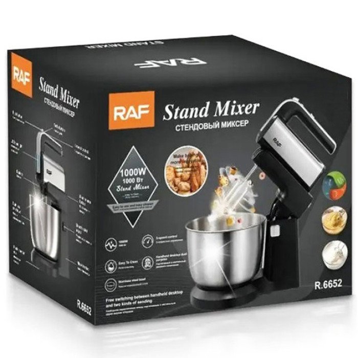 Стаціонарний міксер ручний RAF R.6652 із металевою чашею 3.5 л 1000 Вт