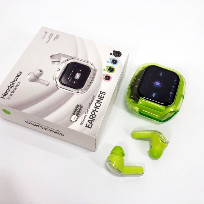 Бездротові вакуумні навушники TWS з дисплеєм LED, вологозахист IPx4 Bluetooth 5.4 з кейсом. Колір: зелений