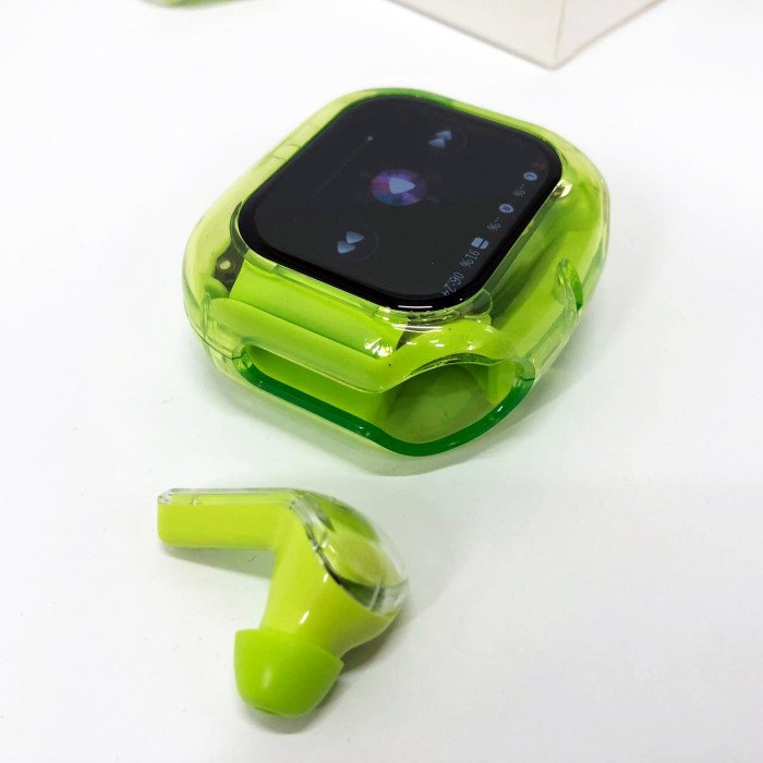 Бездротові вакуумні навушники TWS з дисплеєм LED, вологозахист IPx4 Bluetooth 5.4 з кейсом. Колір: зелений