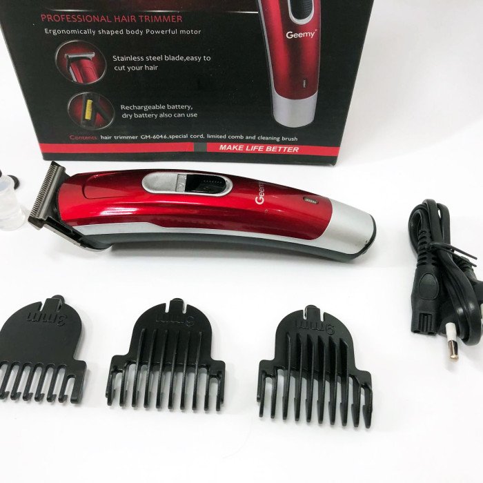 Машинка для стрижки волосся Gemei GM-6046, Машинка для стрижки волосся та гоління. Колір: червоний