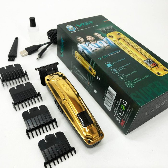 Акумуляторна машинка VGR V-904 для стрижки волосся VGR, машинка з дисплеєм та змінними насадками