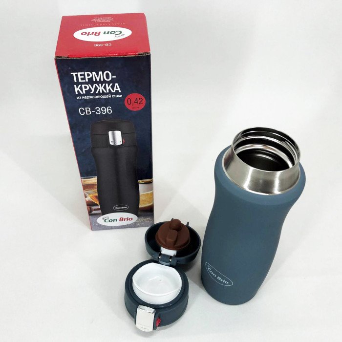 Термос з напувалкою 420 мл Con Brio CB-396, Якісний термос для дому, Термос похідний. Колір: синій