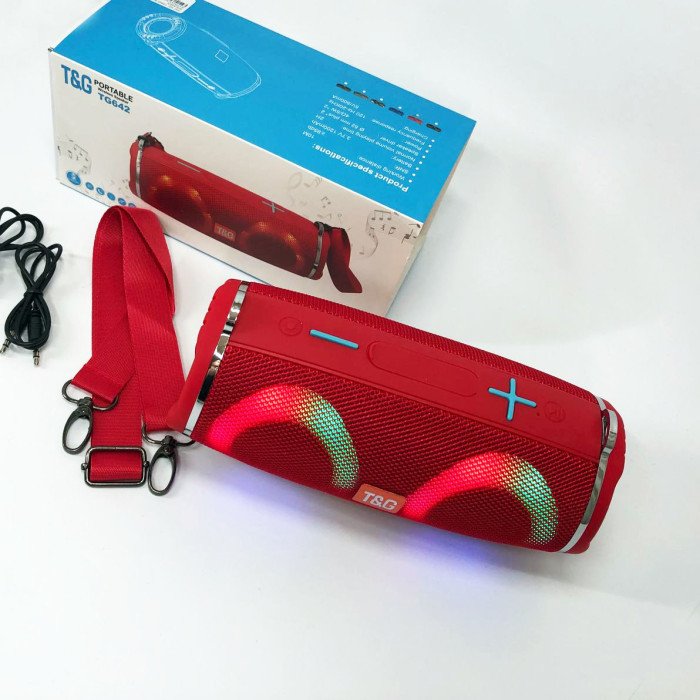 Портативна колонка TG642 з RGB підсвічуванням та ремінцем, портативна блютус колонка. Колір: червоний