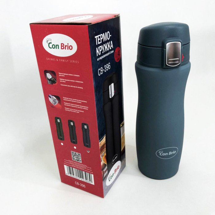 Термос з напувалкою 420 мл Con Brio CB-396, Якісний термос для дому, Термос похідний. Колір: синій