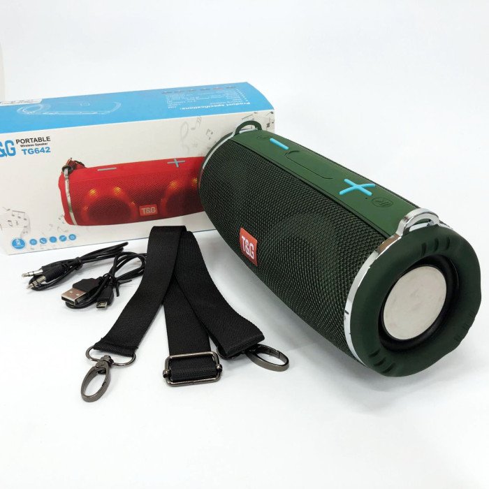 Портативна колонка TG642 з RGB підсвічуванням та ремінцем, гучна блютуз колонка. Колір: зелений