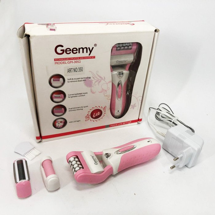 Епілятор депілятор жіночий електричний бездротовий + триммер + пемза 3 в 1 Gemei GM-3052