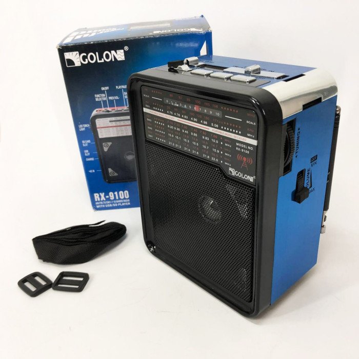 Радіоприймач GOLON RX-9100 USB+SD Радіо з ліхтарем, Ретро радіо, FM передавач. Колір: синій