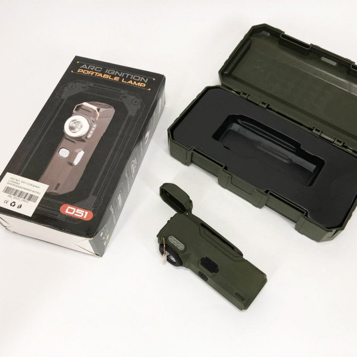 Ліхтарик-запальничка армійська MULTIFUNCTIONAL D51-COB, Запальничка на подарунок в упаковці. Колір: зелений