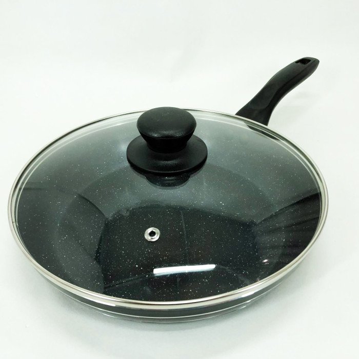 Сковорода з кришкою 24 см чорний мармур UNIQUE UN-5164 | Антипригарна сковорода Мармурова сковорода