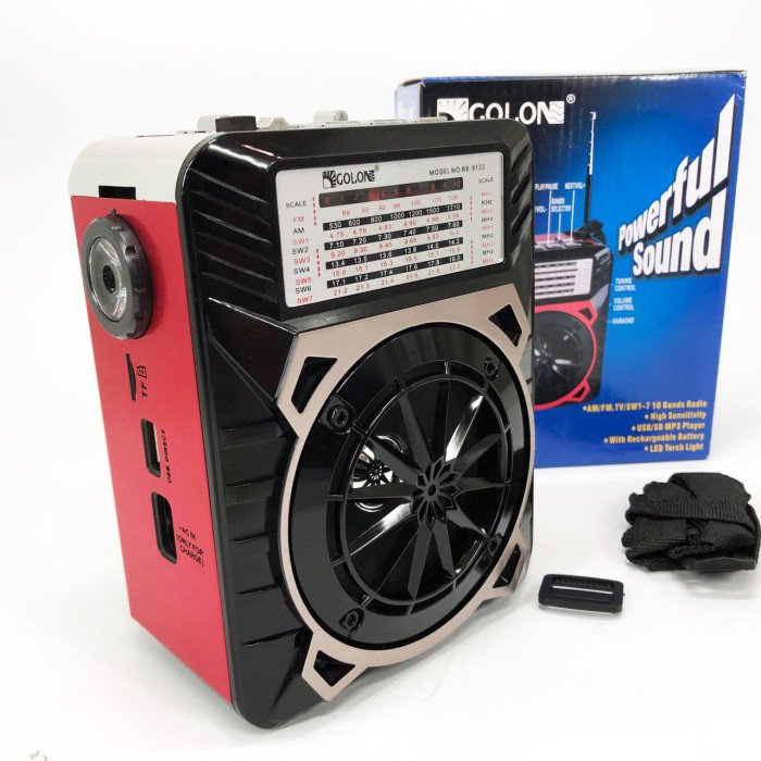 Радіоприймач GOLON RX-9122 портативна колонка всехвильове переносне радіо FM ліхтар LED. Колір: червоний