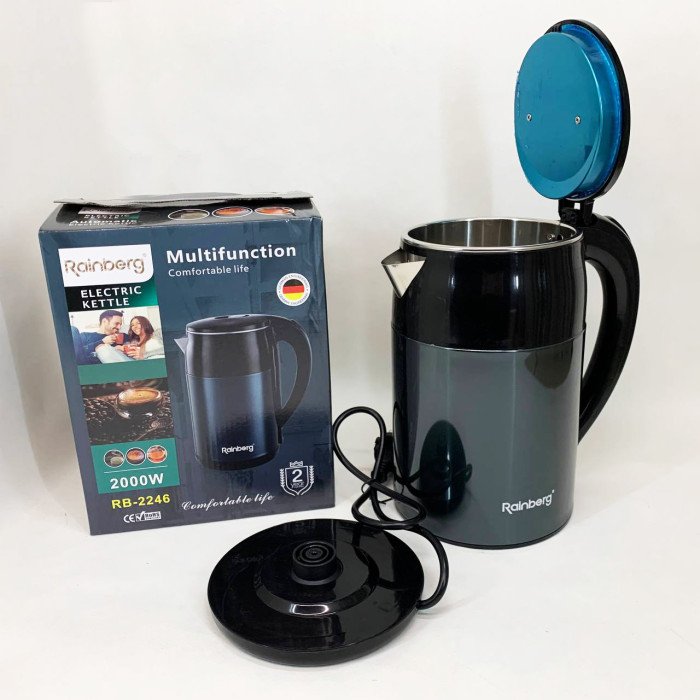 Чайник електричний Rainberg RB-2246 з нержавіючої сталі 2000 Вт 2л, гарний електричний чайник Blue