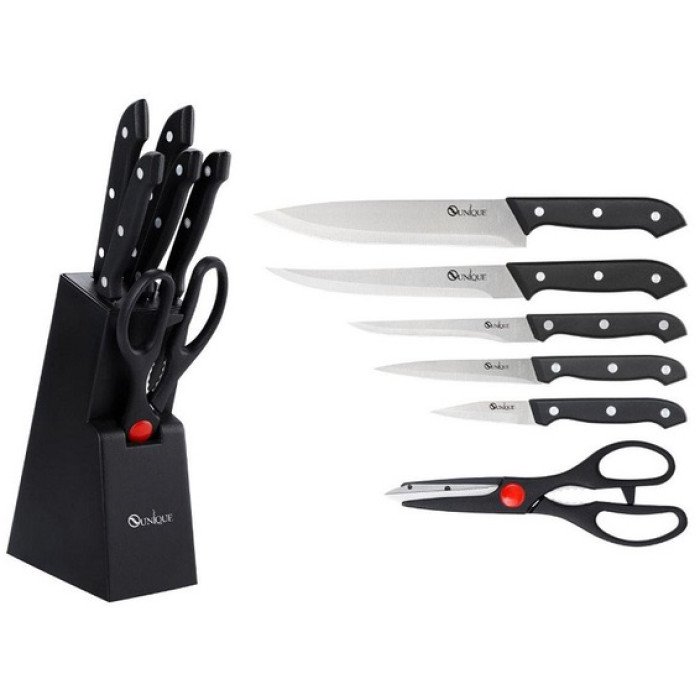 Набір кухонних ножів з ножицями та підставкою UNIQUE UN-1836