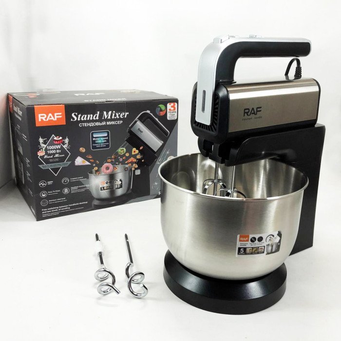 Стаціонарний міксер ручний RAF R.6652 із металевою чашею 3.5 л 1000 Вт
