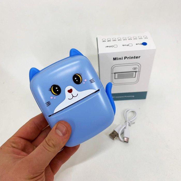 Портативний дитячий термопринтер із Bluetooth A8 Cat міні принтер для телефону Blue