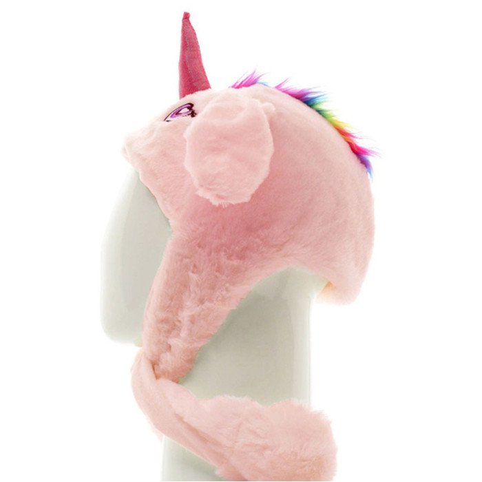 Карнавальна шапка з підсвічуванням: рожевий єдиноріг з вухами, що піднімаються.