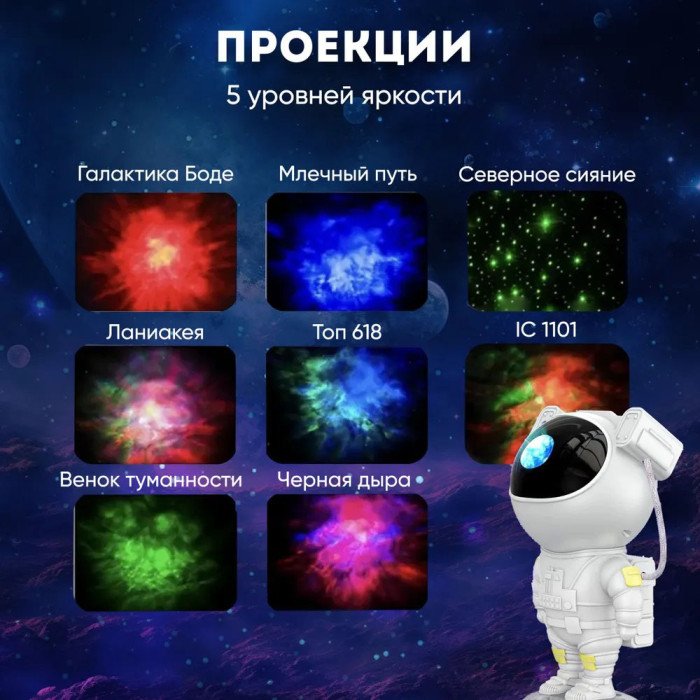 Нічний світильник космонавт Зіркове небо галактичний нічник-проектор зоряного неба астронавт