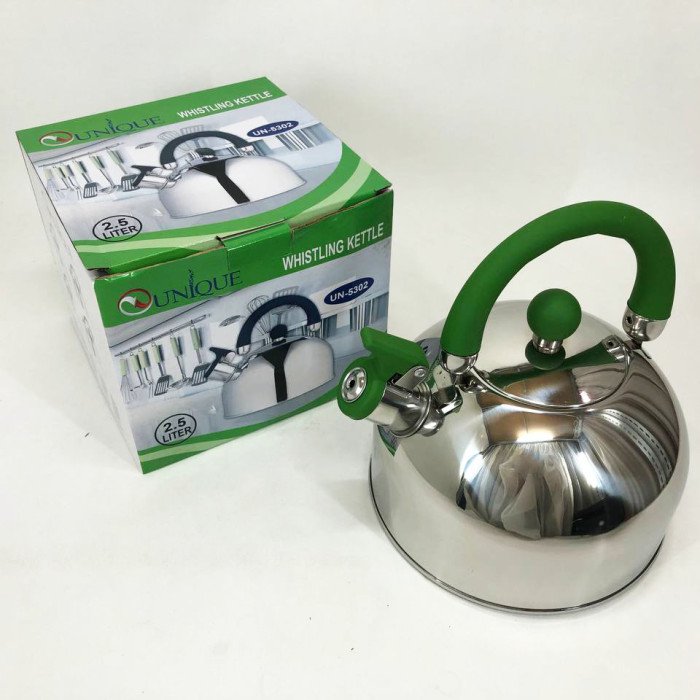 Чайник Unique со свистком UN-5302 2.5 л, хороший чайник со свистком, чайник на плиту. Цвет: зеленый