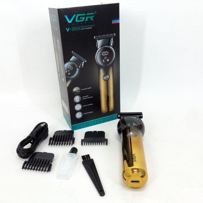 Тример для бороди та вусів VGR V-989. Машинка для стрижки, окантування кераміка+сталь. Колір: золотий