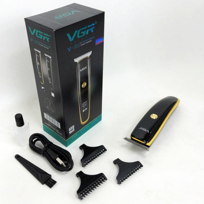 Тример для стрижки волосся та бороди VGR V-966 LED Display, машинка чоловіча для гоління. Колір: золотий