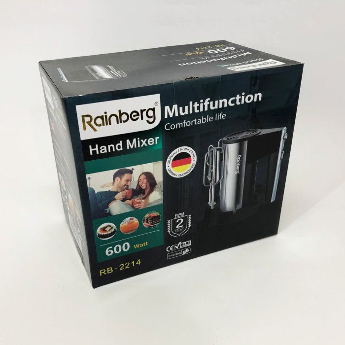 Міксер ручний електричний Rainberg RB-2214 600W 5 швидкостей з підставкою, двовіночковий міксер