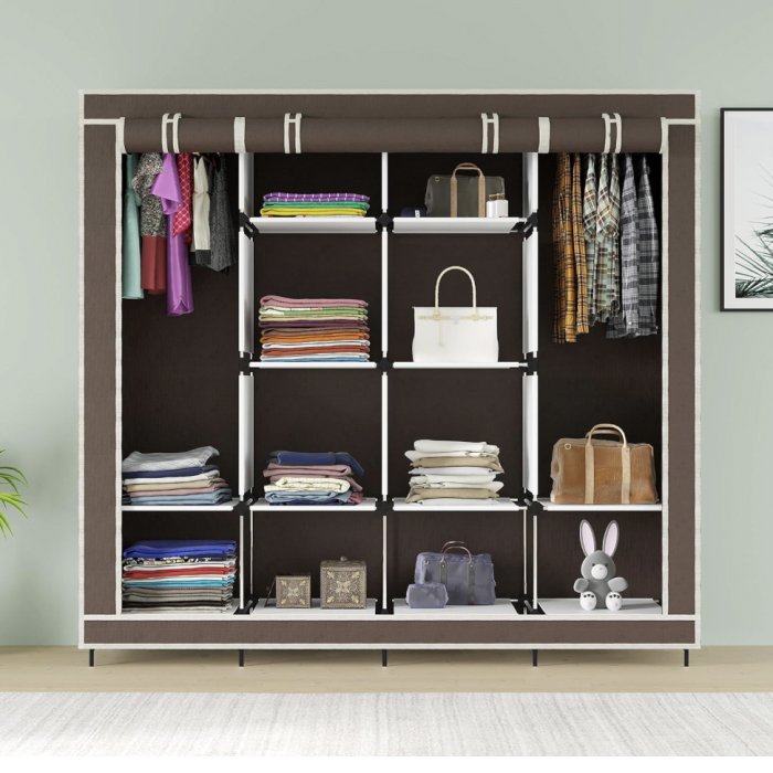 Складна тканинна шафа для одягу 170*45*170см Storage Rack, тканинна шафа для речей Коричнева