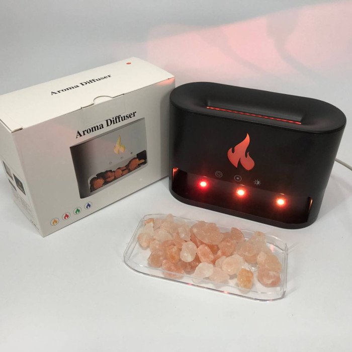 Лампа зволожувач повітря Docsal Flame 3 в 1 з соляним камінням, Портативний зволожувач повітря лампа