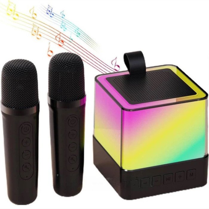 Портативна караоке система з двома мікрофонами Bluetooth акустична колонка для дому та вечірок Black