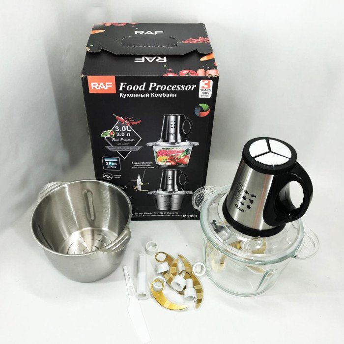 Блендер-подрібнювач RAF R.7028 2 в 1, 300 Вт, 2 чаші, Побутовий потужний подрібнювач продуктів