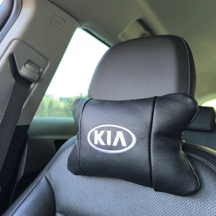 Автодушки 2 шт на підголовник Kia / Кіа, натуральна шкіра, чорні, Підголовник для авто з комфортом
