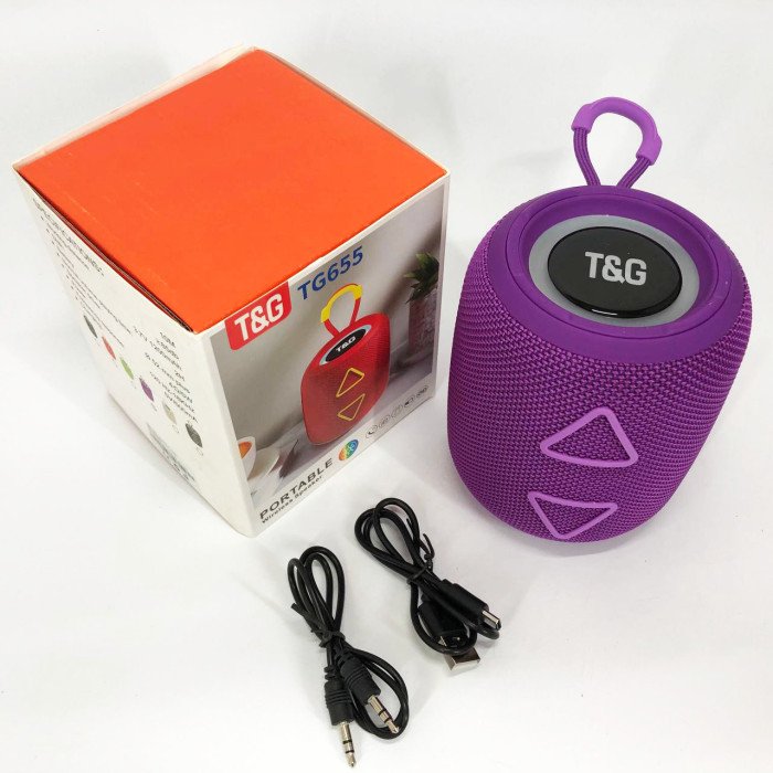 Портативна колонка TG655 5W з RGB підсвічуванням та ремінцем, Акумуляторна для музики. Колір: фіолетовий