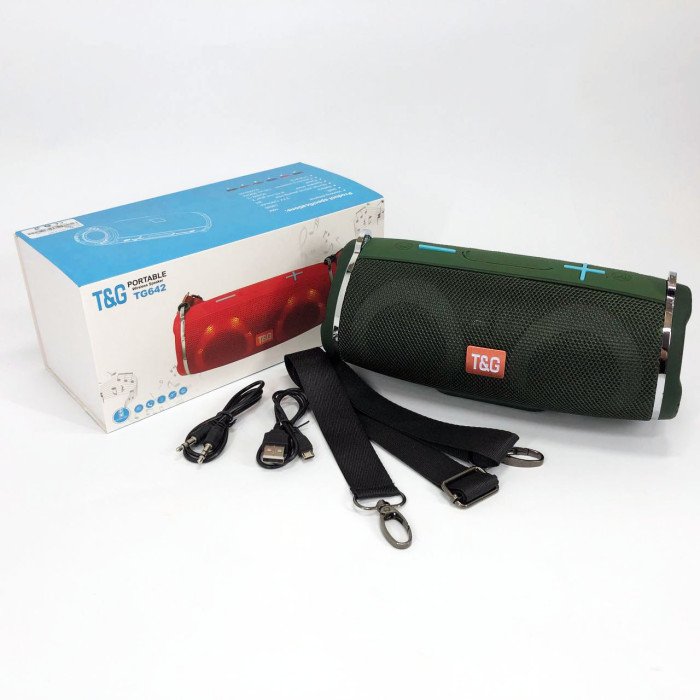 Портативна колонка TG642 з RGB підсвічуванням та ремінцем, гучна блютуз колонка. Колір: зелений