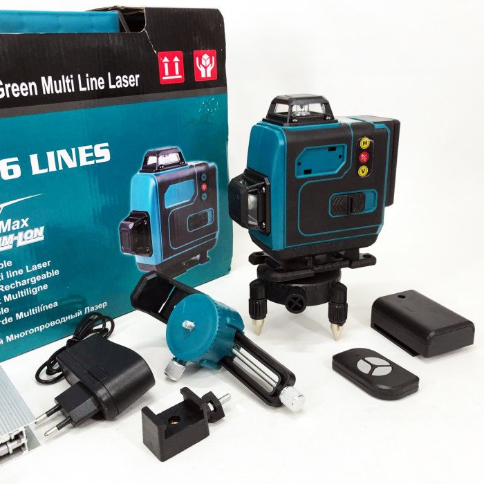Рівень лазерний лінійний нівелір акумуляторний Laser 4D, 16 ліній, робоча відстань 30м, у валізі