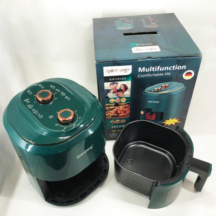 Аерофрітюрниця для дому з таймером Rainberg RB-2242 на 6 л безмасляна фритюрниця 3800 Вт. Колір: зелений