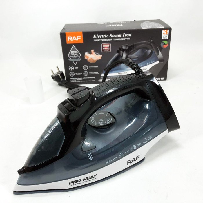 Праска парова RAF R.1234B з керамічною підошвою 2200 Вт, Професійна парова праска. Колір: синій