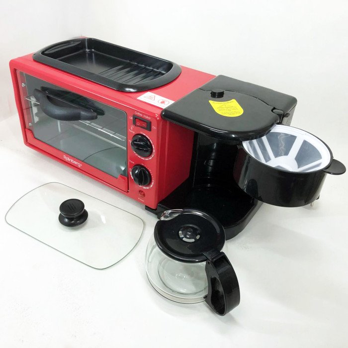 Електрична піч для сніданку 3в1 Rainberg RB-2286R 3800 Вт (піч, кавоварка, поверхня для смаження)