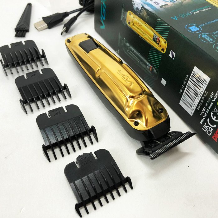 Акумуляторна машинка VGR V-904 для стрижки волосся VGR, машинка з дисплеєм та змінними насадками